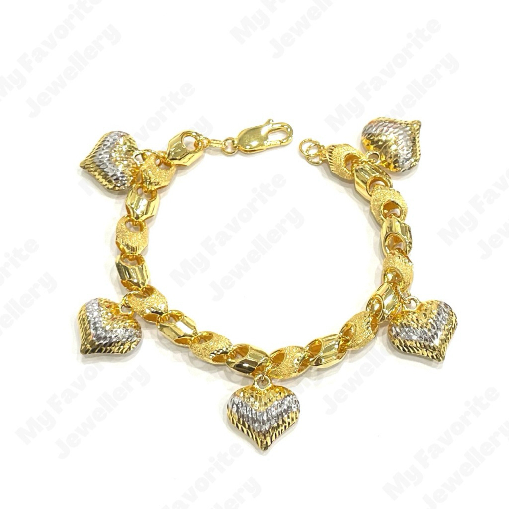 Gelang Satelit Padi Variasi Hati Chrome Emas Asli Kadar 700 16K