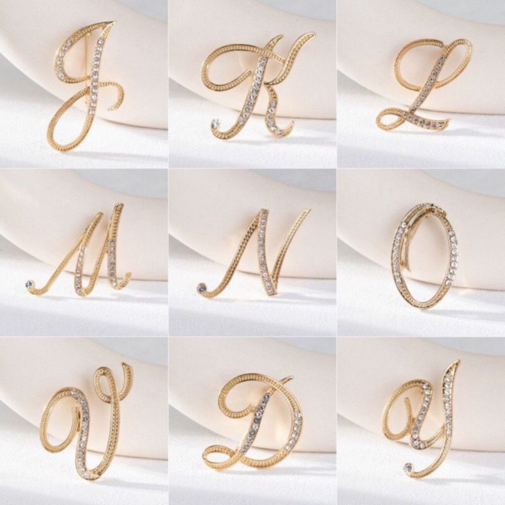 Bros Huruf | Bros Abjad | Bros Alfabet | Bross Inisial Gold Emas Mewah Hijab