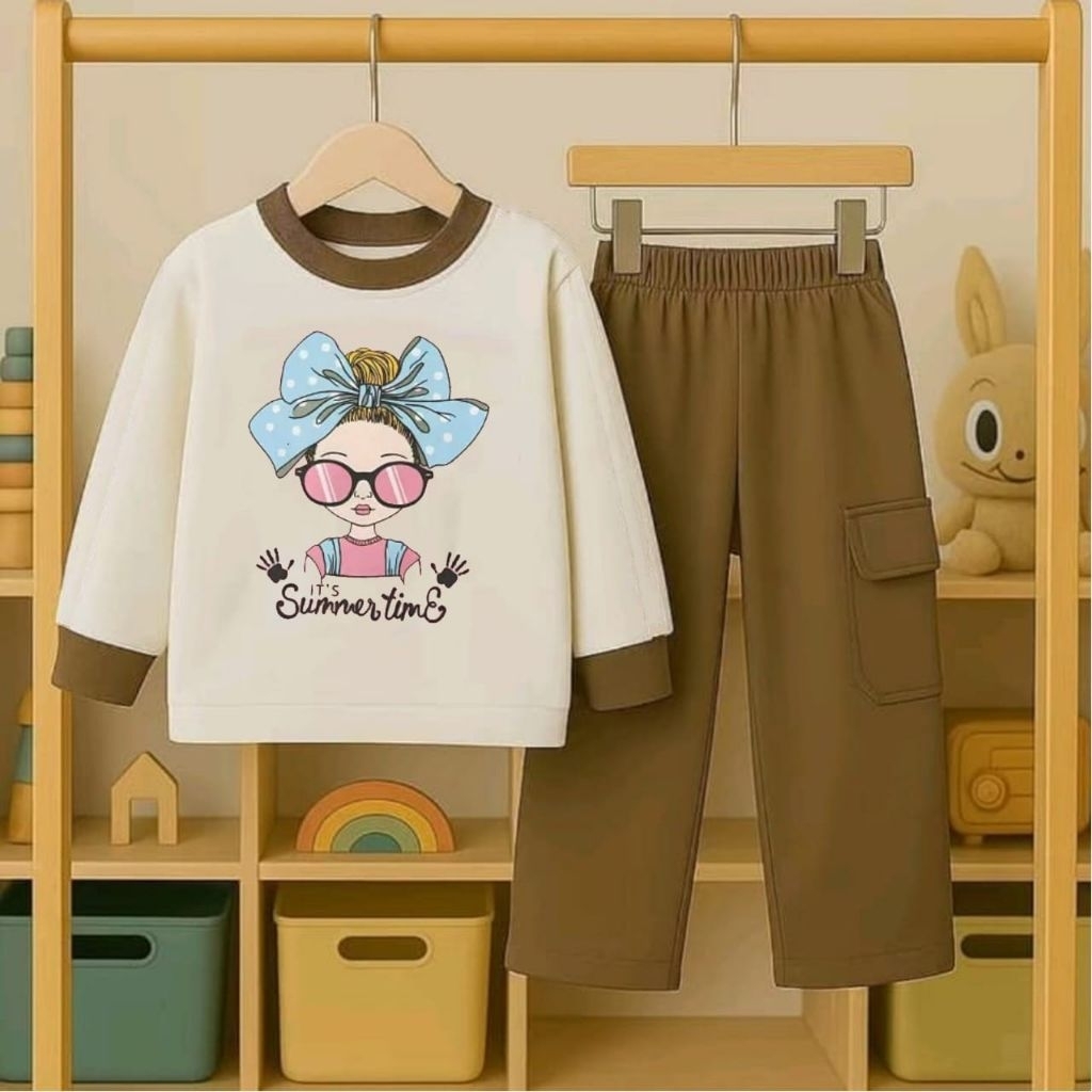 Baju Anak Perempuan Korea Stlye Pakaian Anak Cewek One Set Baju Anak Perempuan 5-12 Tahun