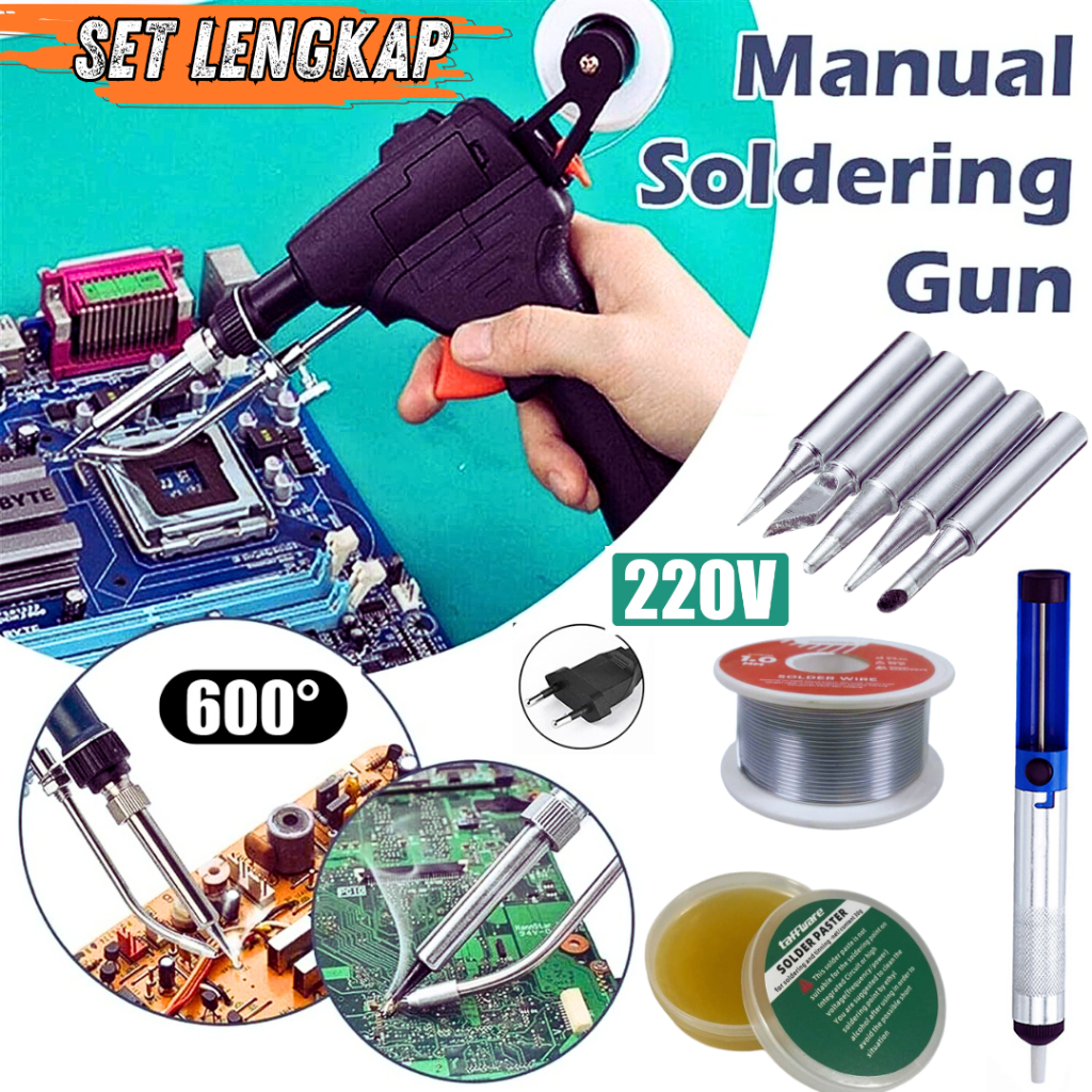 Taffware Solder Listrik Tembak 60W Automatic Paket Lengkap+Timah+Mata Solder+Pasta+Penyedot - GT10