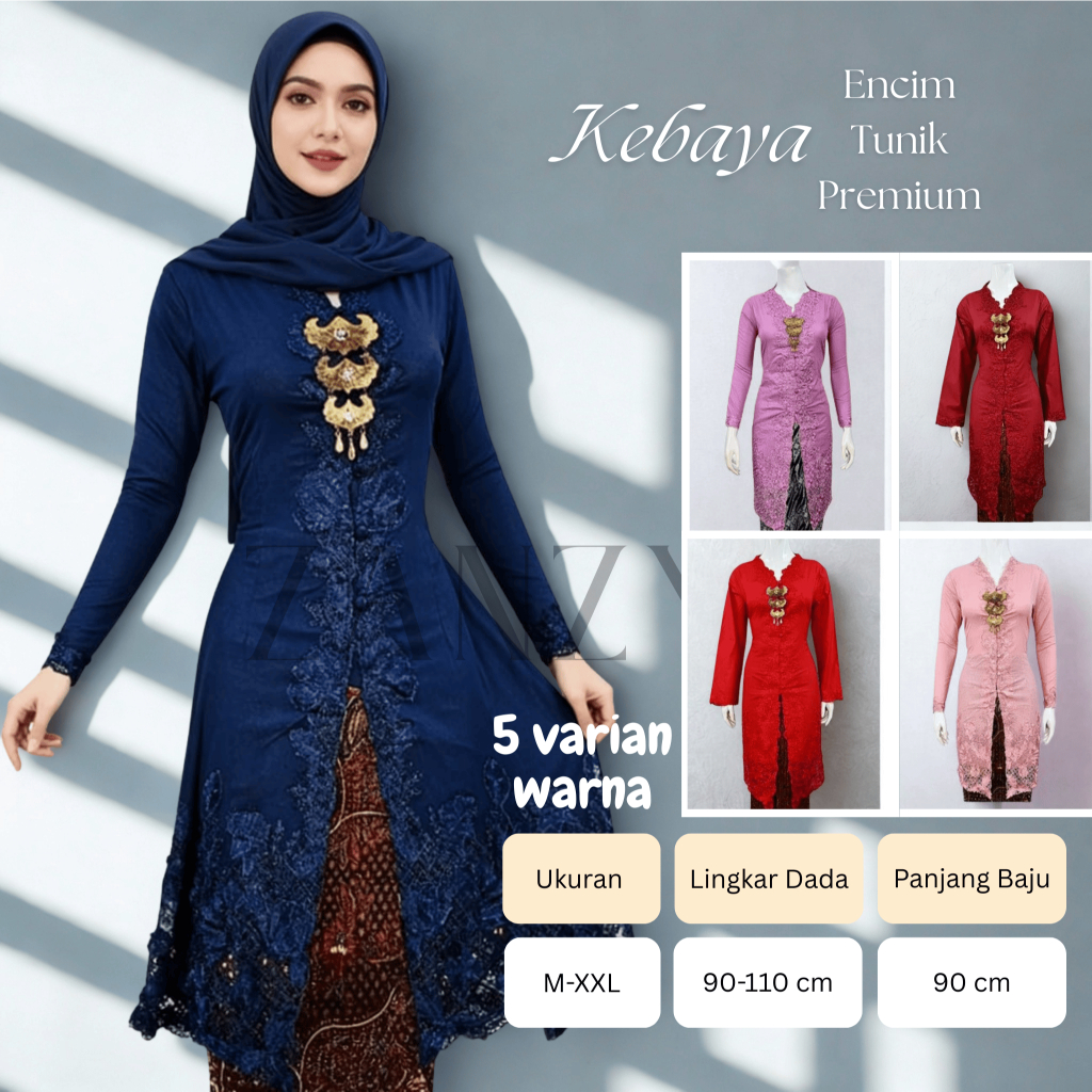 KEBAYA ENCIM TUNIK MODERN LENGAN PANJANG BORDIR SENADA