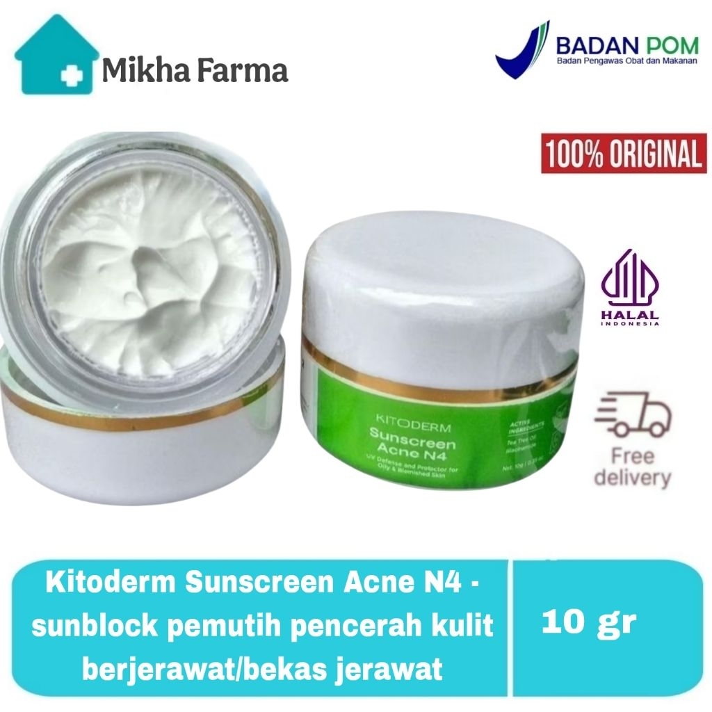 Kitoderm sunscreen acne N4 - sunblock cream untuk kulit wajah berjerawat / jerawat / bekas jerawat -