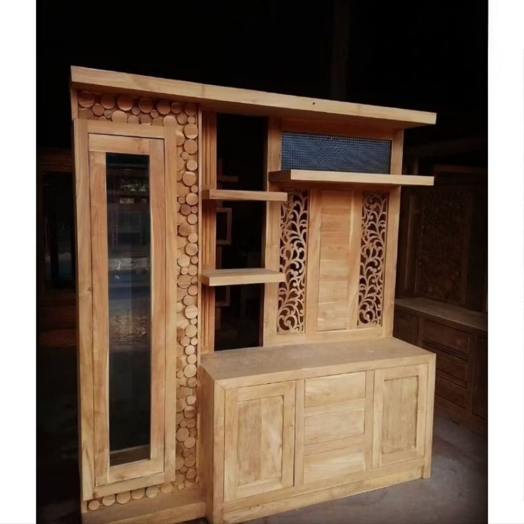 bufet partisi jati/bufet tv jati koin/bufet penyekat ruangan minimalis