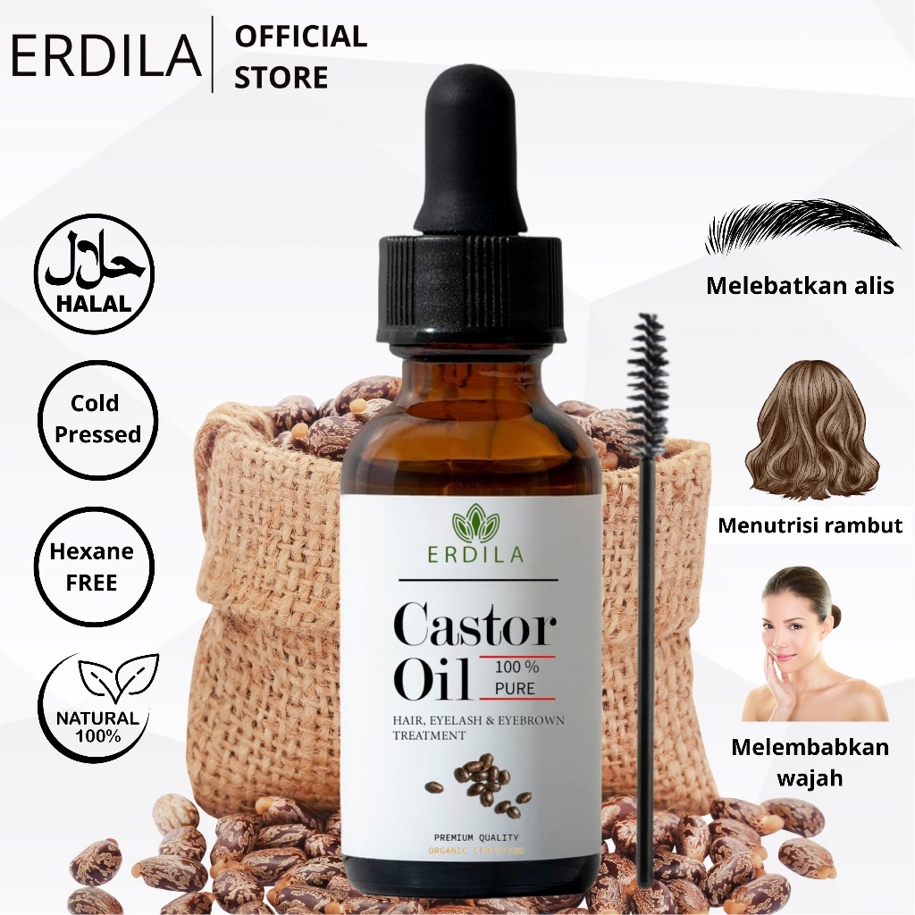 Castor Oil 100% PURE Original Best Quality Serum Wajah serta rambut | penumbuh Alis & Bulu mata