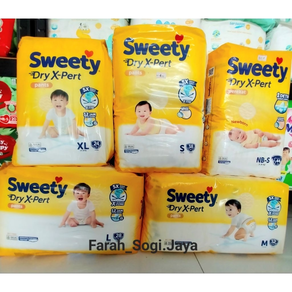 Sweety Dry X-Pert NBS44 S38 M32 L28 XL24 | Popok Bayi Sweety Dry Xpert Tipe Perekat/ Celana ukuran N
