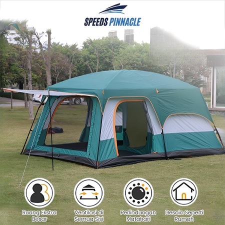 Speeds Pinnacle -Tenda Camping Jumbo 10-13 Orang Tenda Outdoor Ada 2 Ruangan Waterproof Luxury Autom