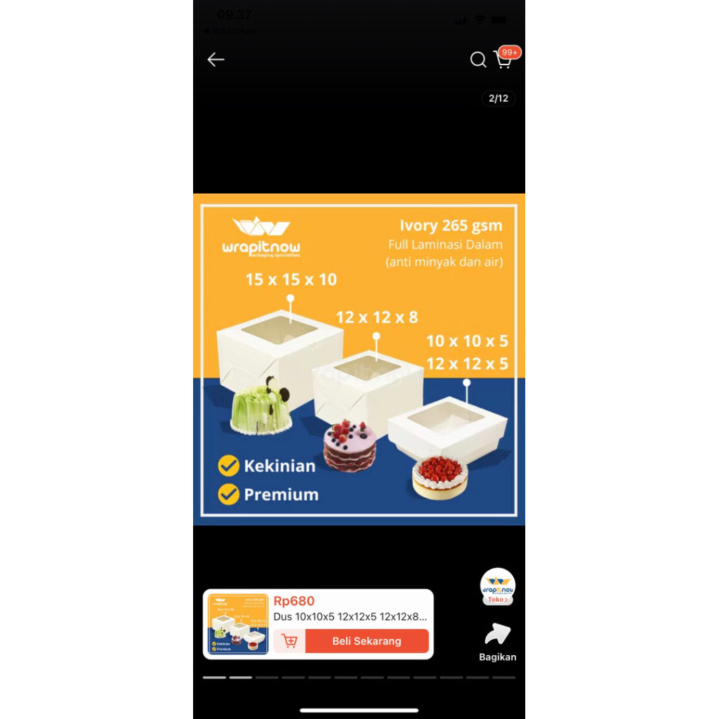 Dus 12x12x8 Dus cake mini chiffon brownies cookies dus ivory murah premium