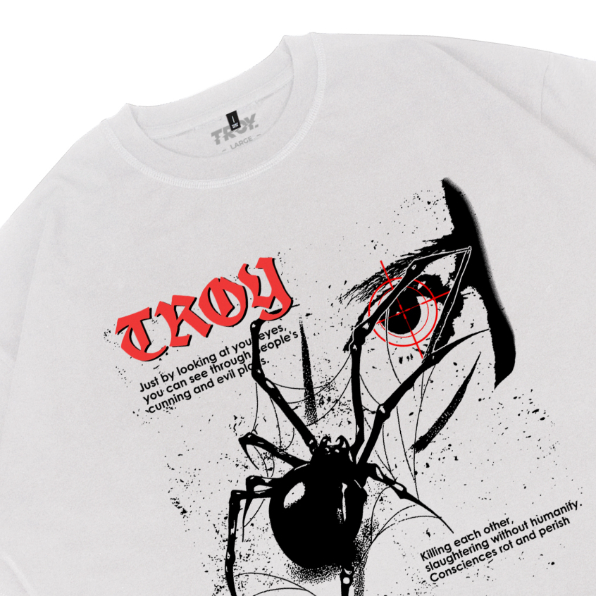 Troy Company Boxy Oversize Tshirt White Spider Eye - Kaos Boxy Oversize Putih Lengan Pendek MBD 2516