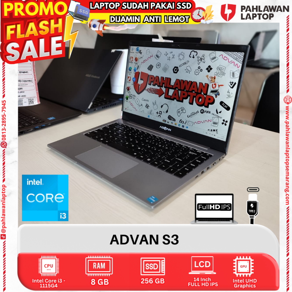 LAPTOP ADVAN S3 Core i3 GEN 11 RAM 8GB SSD 256GB