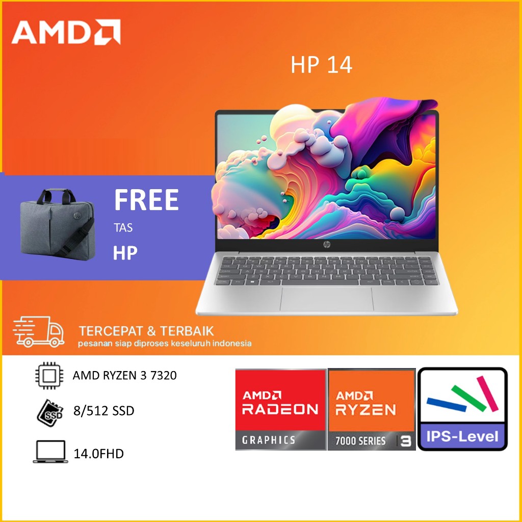 LAPTOP HP 14 2024 -EM0332AU RYZEN 3 7320 RAM 8GB 512GB SSD W11+OHS 14.0FHD IPS