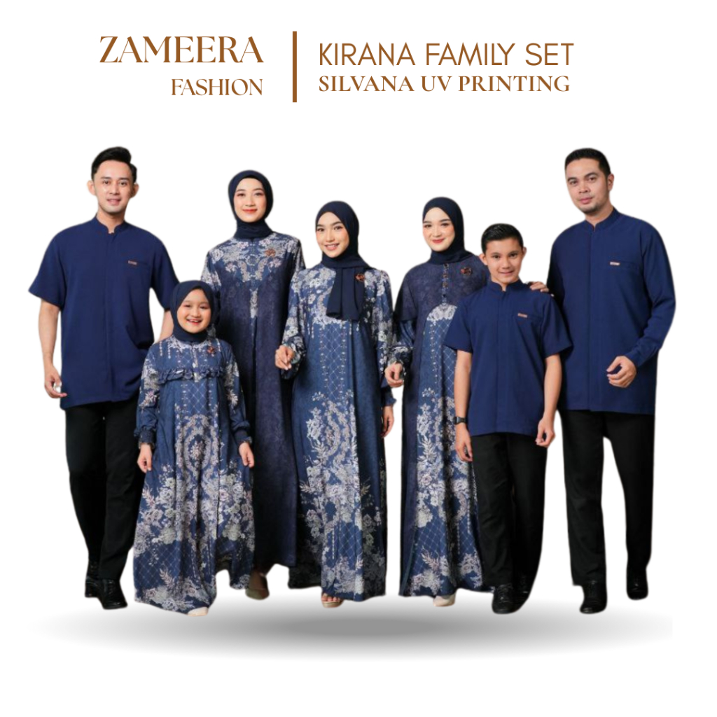 Kirana Family Set Series Warna Navy Blue - Baju Couple Sarimbit Keluarga Zameera Gamis Kemeja Ayah I