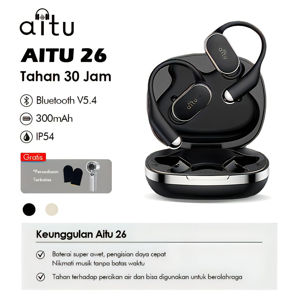 Aitu 26 Bone Conduction Earphone Bluetooth Nirkabel TWS Beige