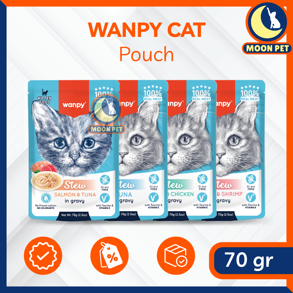 WANPY Pouch Stew Wet Food Kucing Grain Free 70 gr 70gr