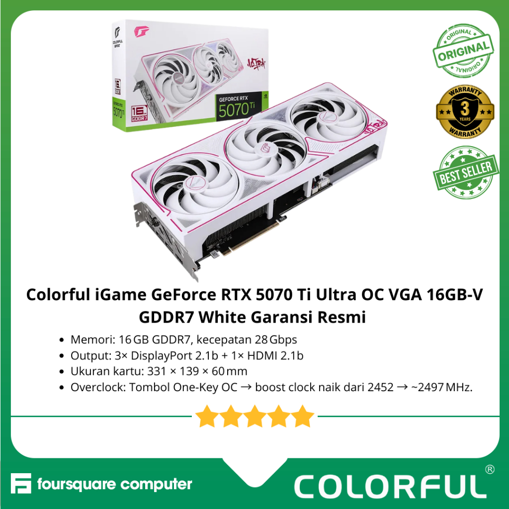 Colorful iGame GeForce RTX 5070 Ti Ultra OC VGA 16GB-V GDDR7 White Garansi Resmi