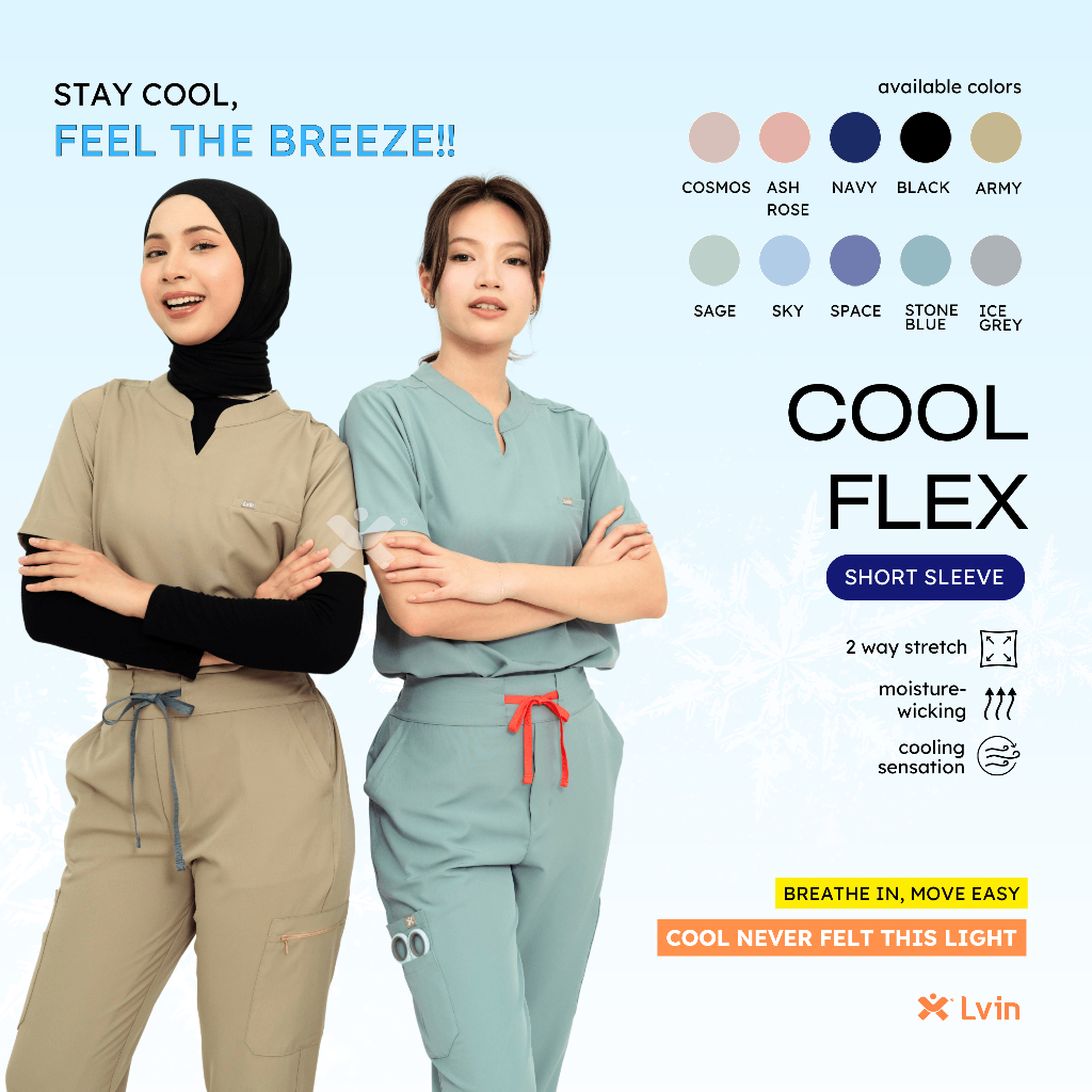 [ Lvin ]  COOL FLEX SCRUB - Baju OKA Shanghai / Baju Jaga / Set Baju Celana Jaga Oka / Dokter Lengan