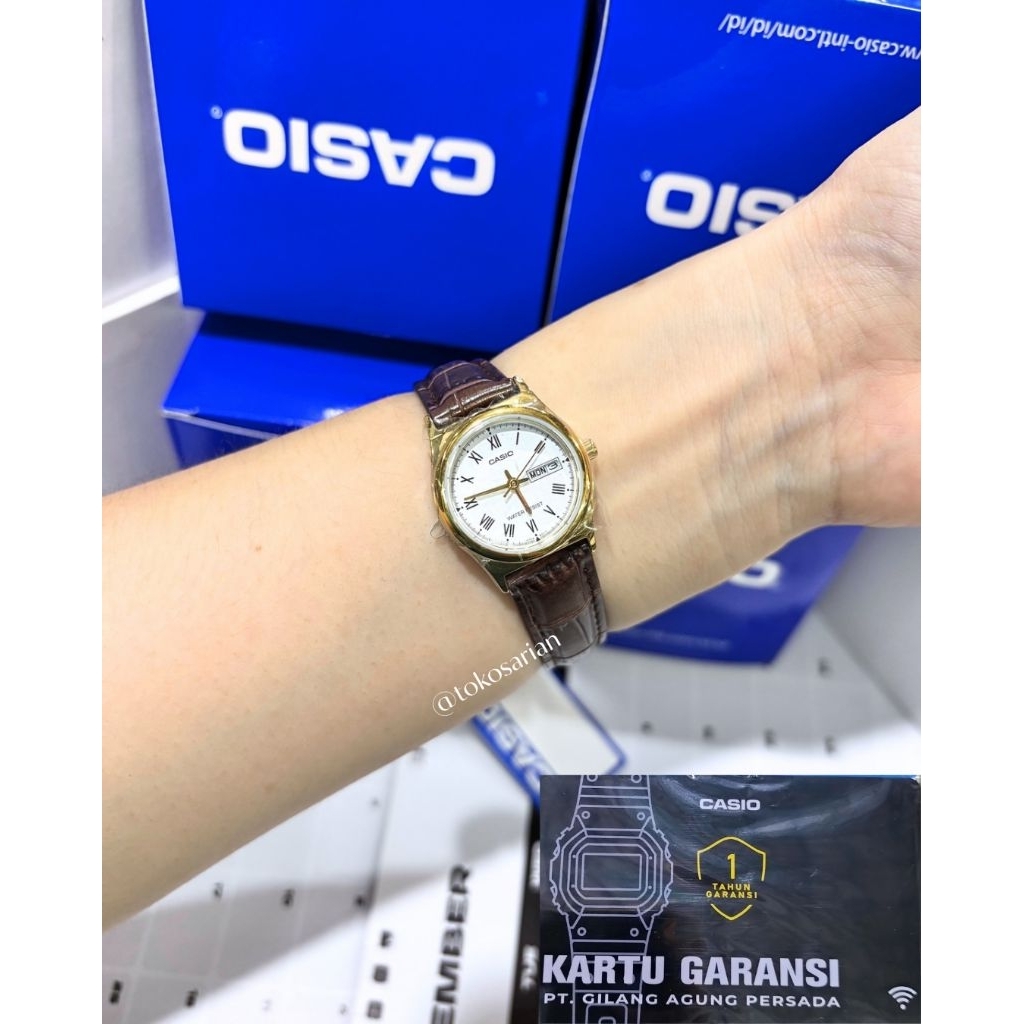 Jam Tangan Casio LTP-V006L Tali Kulit Analog Untuk Wanita
