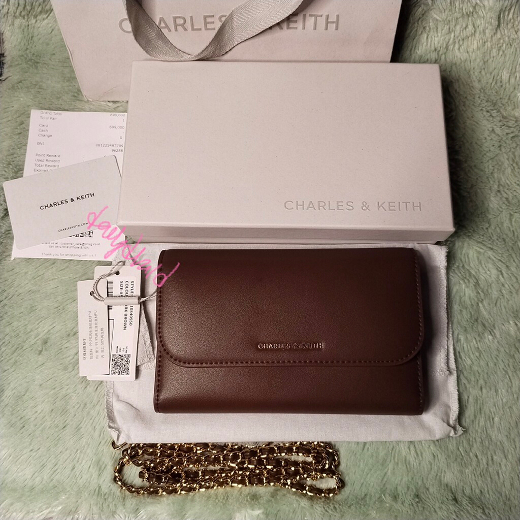 Dompet Panjang Magnetic Front Flap Octavia WOC sling bag (ORIGINAL STORE) Charles and Keith - Dark B