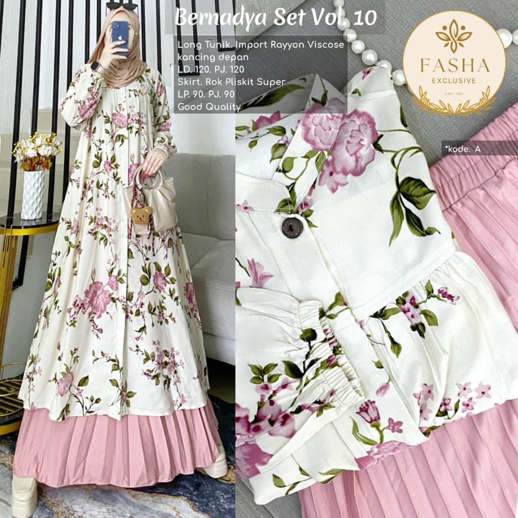 Alfihijabstore 30.11 Bernadya Set Rok Plisket by FASHA EXCLUSIVE SET LONG TUNIK MIX ROK PLISKET /  Z