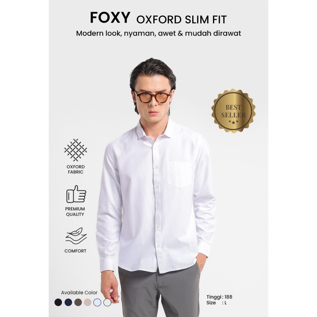 MANZONE - Kemeja Lengan Panjang Pria Slim Fit Foxy - White