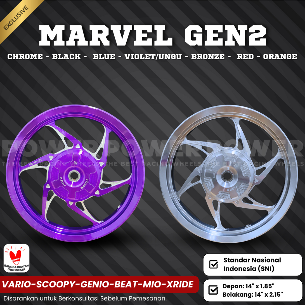 VELG MARVEL GEN 2 RING 14 | VELG MOTOR VARIO SCOOPY MIO BEAT STYLO FINO | VELG RACING MERK POWER