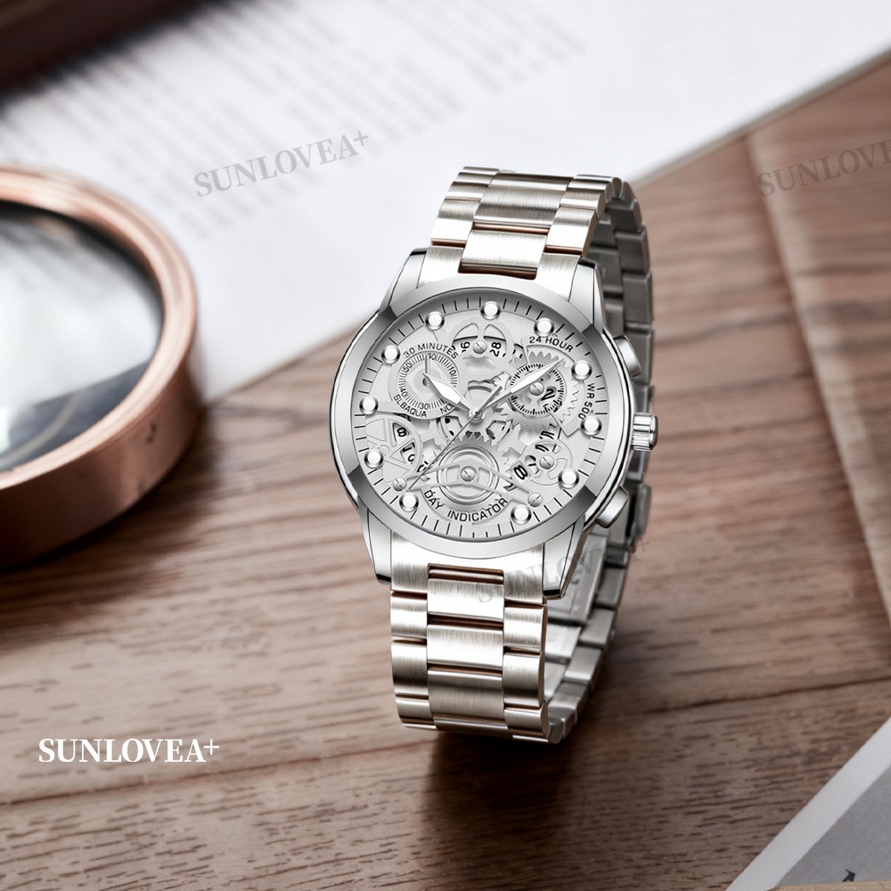 BIG PROMO SUNLOVEA+ EMAS PRIA JAM TANGAN PRIA BESAR EMAS JAM TANGAN TAHAN AIR TINGGI PRIA BAJA TALI