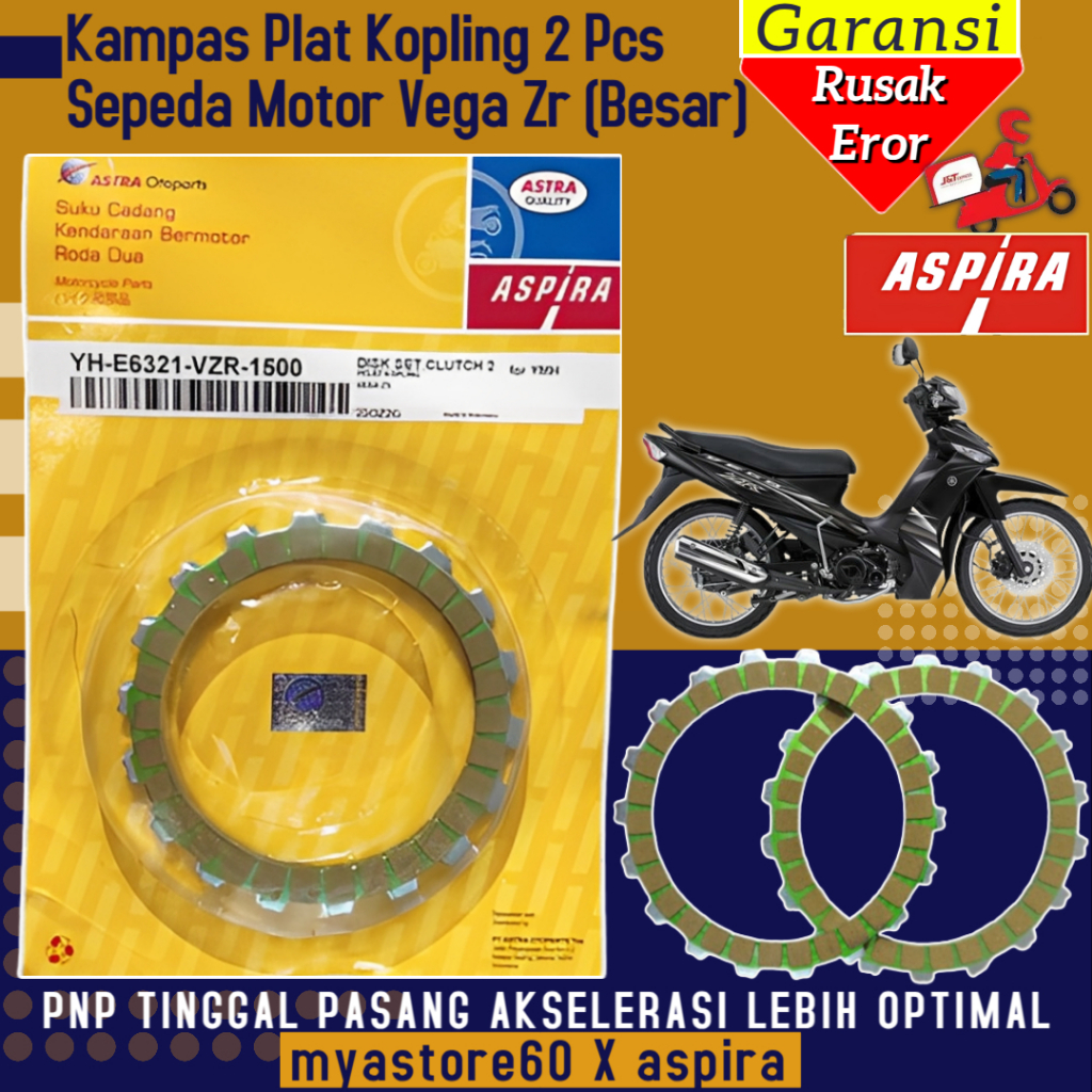 ORIGINAL ASPIRA Disk Set Clucth 2 Pcs Kampas Plat Kopling Sepeda Motor Yamaha Vega Zr ( Besar )