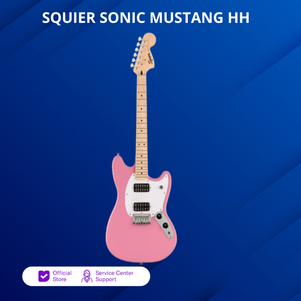 Squier Sonic Mustang HH Electric Guitar w/White Pickguard, Maple FB, Flash Pink