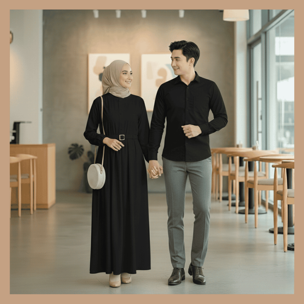 GAMIS COUPLE PASANGAN SUAMI ISTRI HARMONIS NEW HITAM BY JURAGAN BAJU MUSLIM