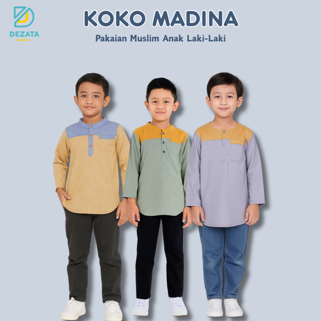 DEZATA KOKO MADINA Baju Koko Anak 12-15 Tahun  Koko Anak Remaja Pakaian Muslim Anak Laki-Laki