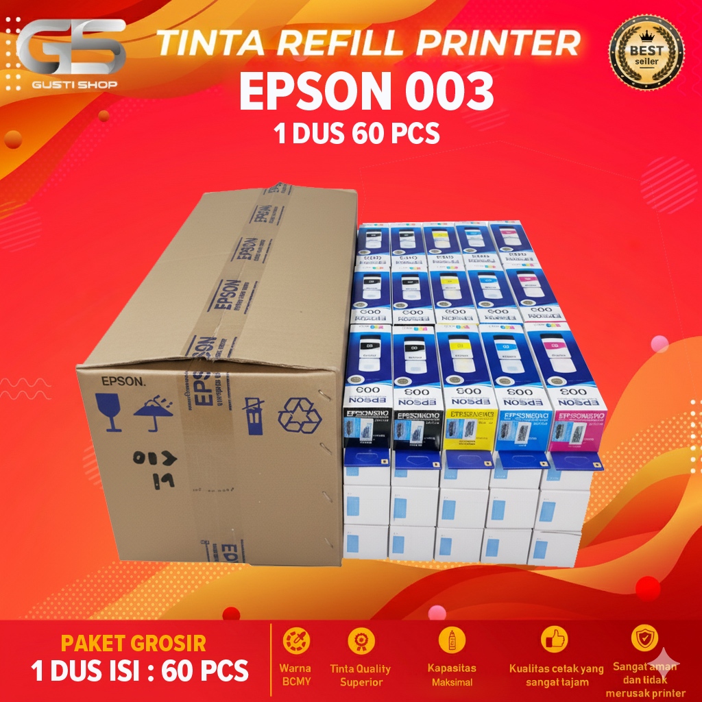 Tinta Printer Epson 003 Paket 1 Dus Isi 60 Pcs Cocok Untuk printer Epson Tipe L1110, L3100, L3110, L