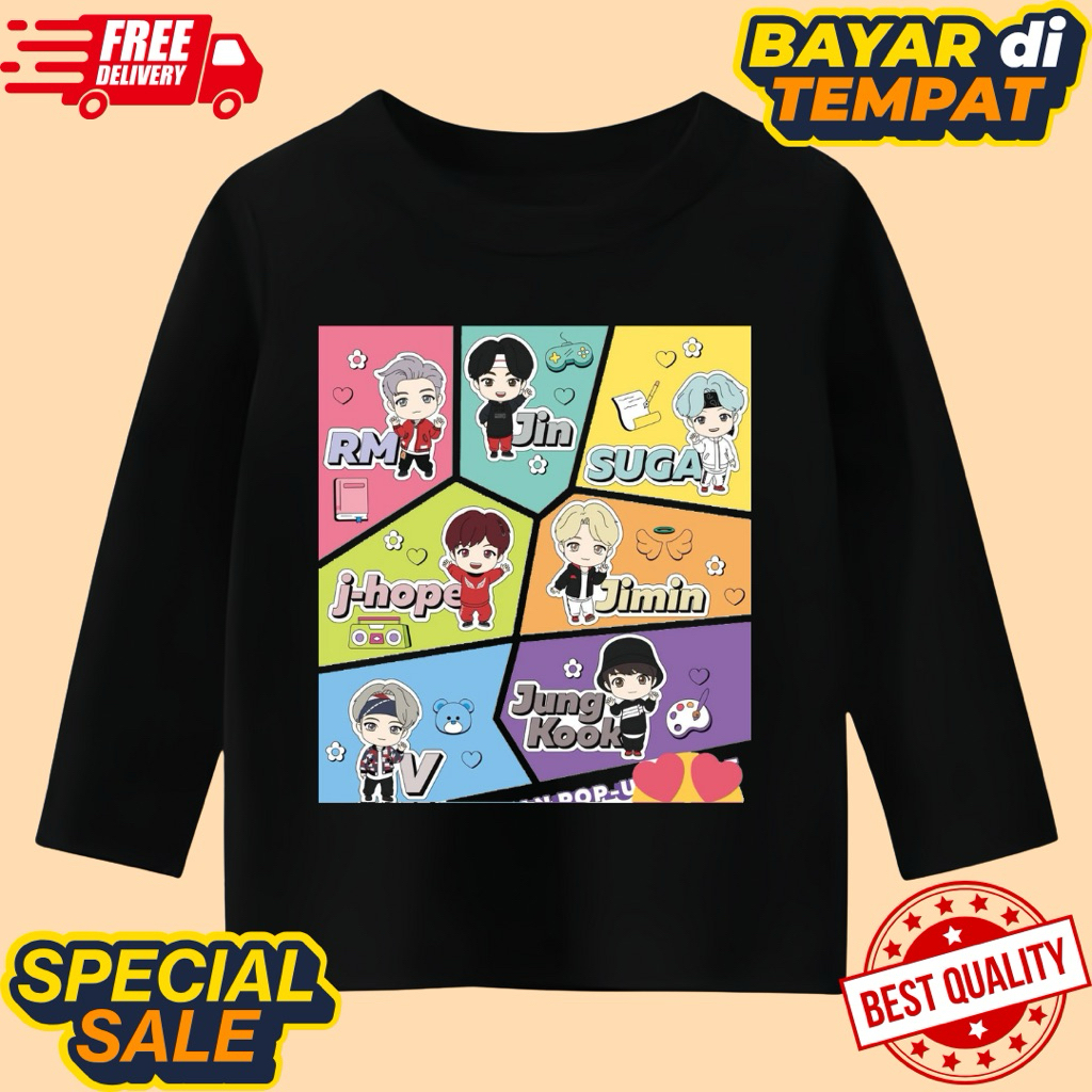 kaos anak perempuan unisex lengan panjang motif bts army C