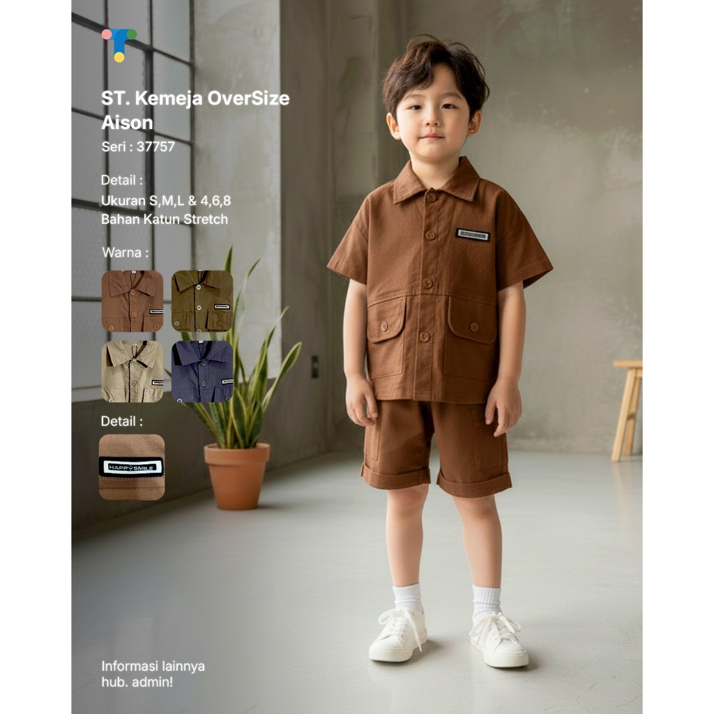 AISON Baju Anak Laki - Laki Usia 1 - 5 Tahun / Setelan Baju Kemeja Pendek