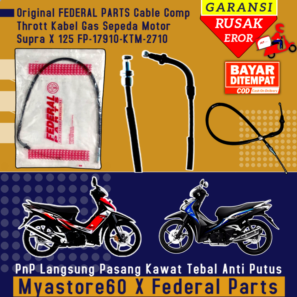 ORIGINAL FEDERAL PARTS Cable Comp Thrott Kabel Gas Sepeda Motor Supra X 125 FP-17910-KTM-2710