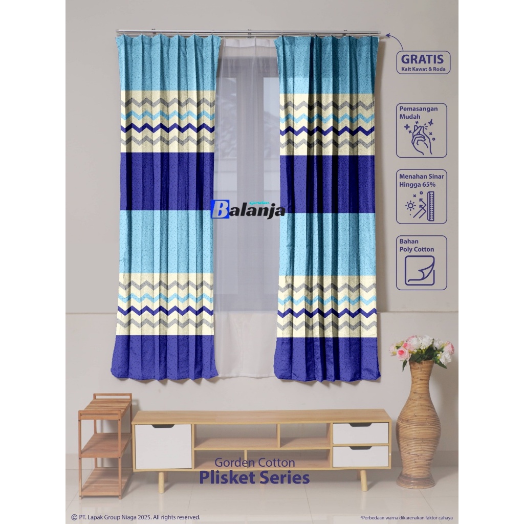 Gorden Plisket Montero Hijau dan Abu gorden katun gorden jendela pintu Kawat S