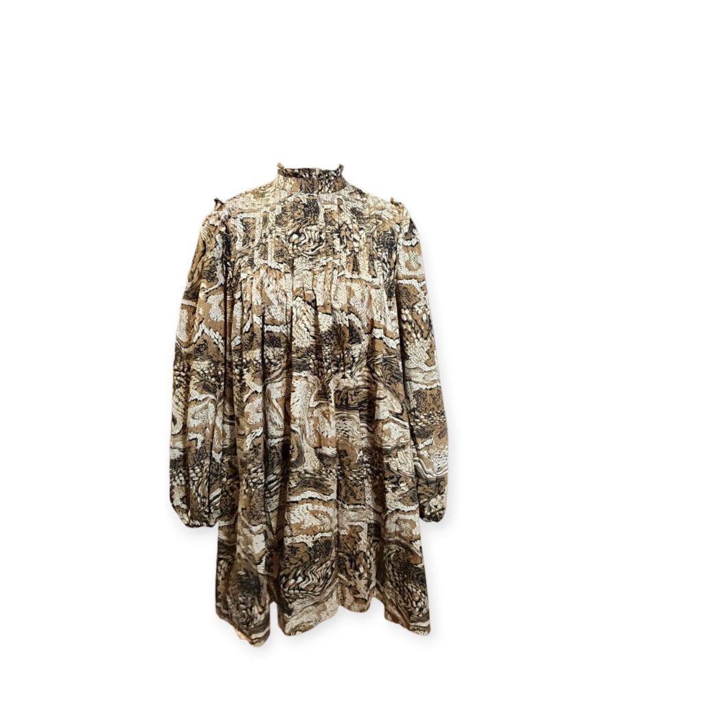 Ganni Tiger Eye Pattern Cotton Mini Dress