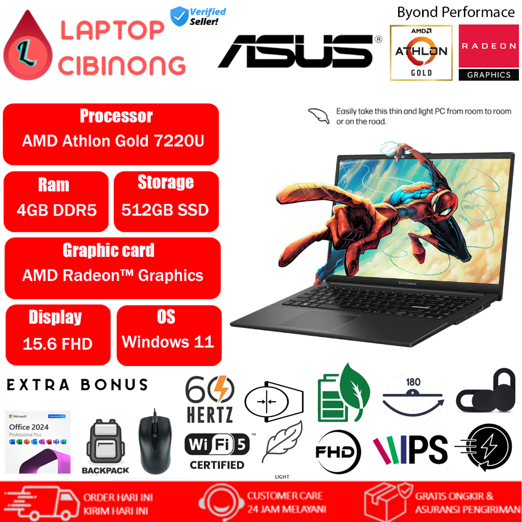 Laptop Asus Vivobook GO 15 E1504FA AMD Athlon Gold 7220 FHD IPS 512GB Windows11 Mixed Black