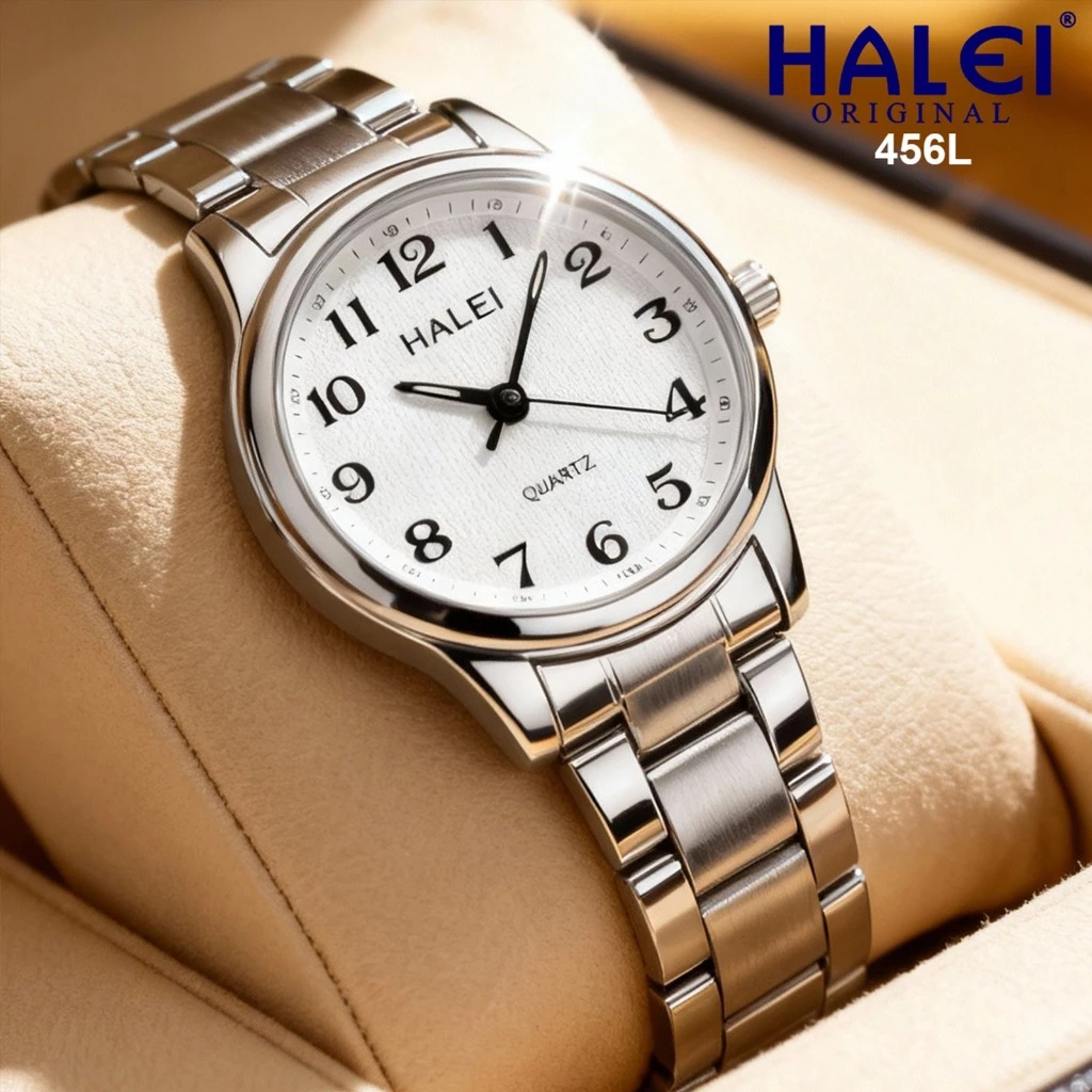 Jam Tangan Halei 456L Original Wanita Analog Jarum Rantai Stainless Steel Cewek 456 Fashion Japan