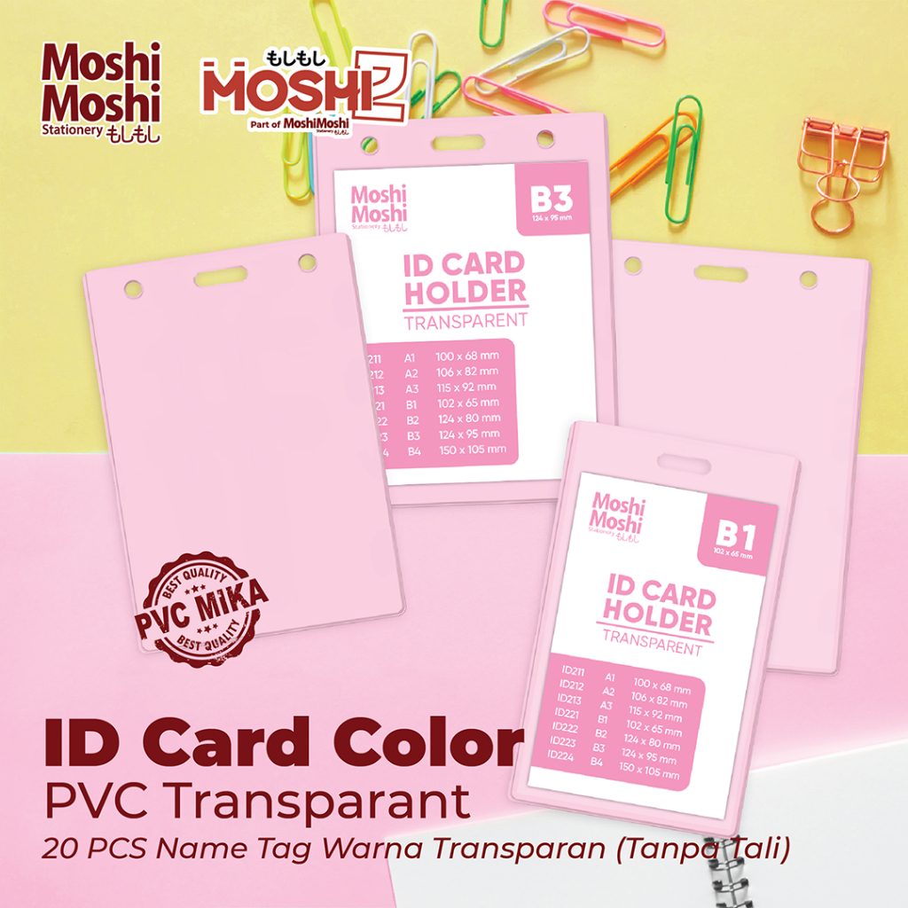 20 PCS ID Card Color PVC Holder B1 B2 B3 B4 Mika Warna Transparan Tebal Name Tag Tanpa Tali