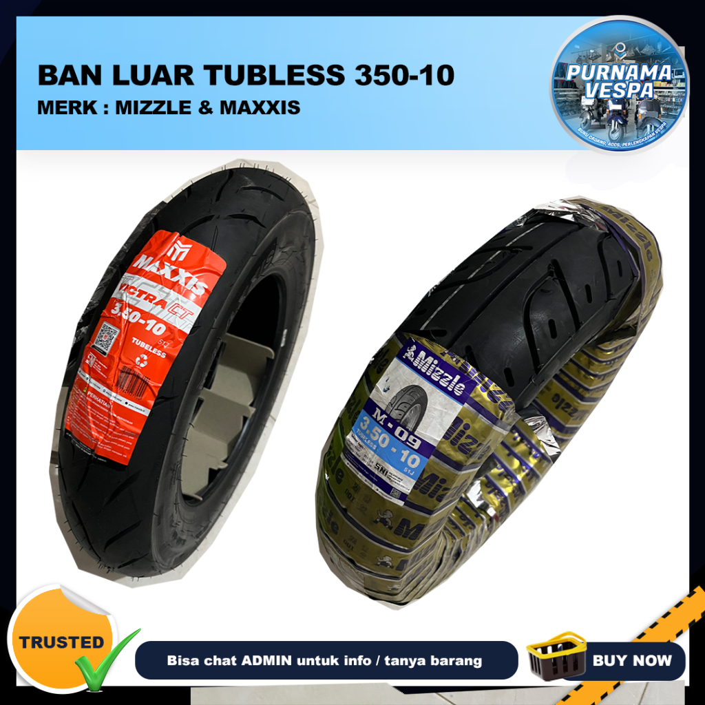 Ban Luar Tubless Vespa 350-10 Ring 10 (Merk: Maxxis, Mizzle)