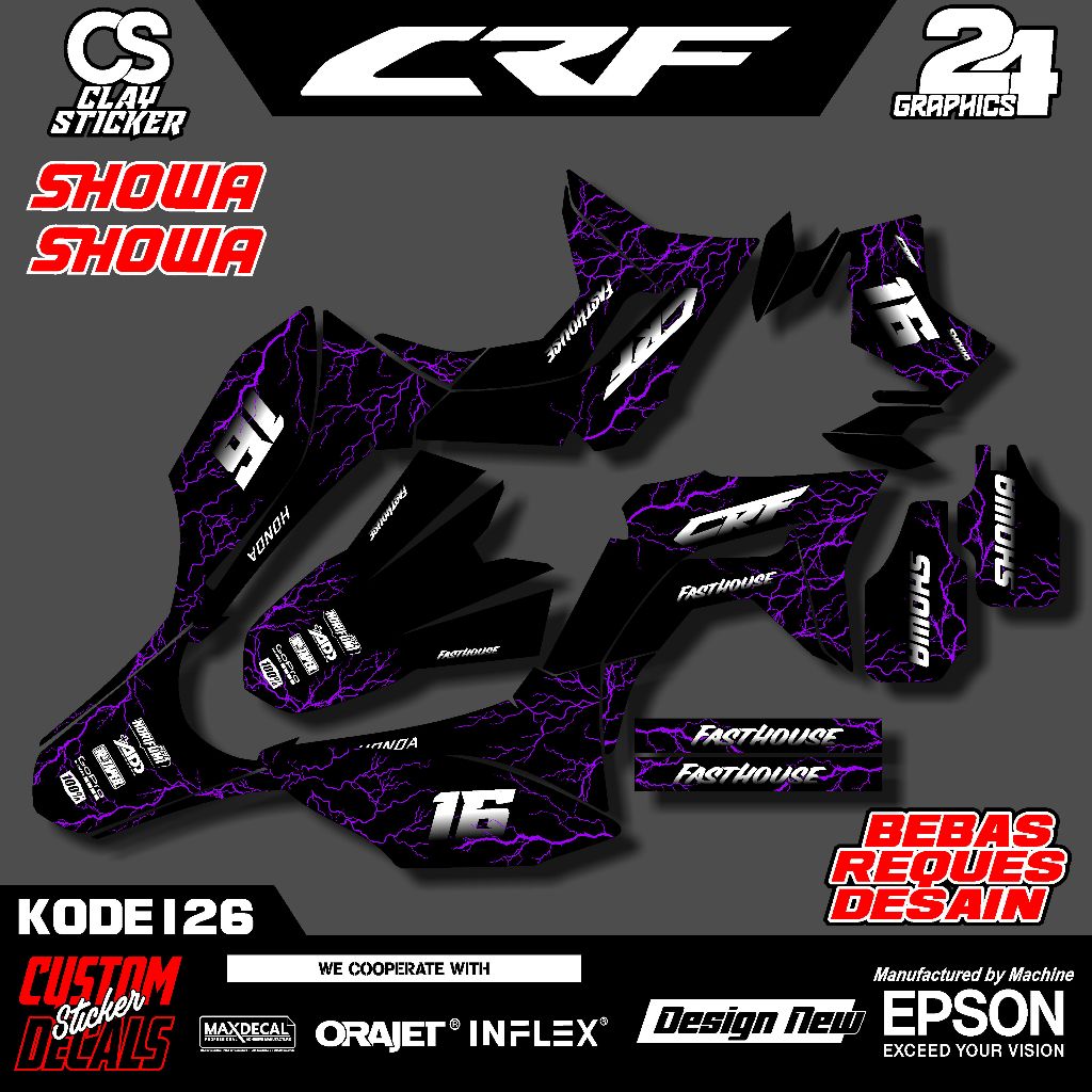 Decal Striping Motor CRF 150L Desain Petir Keren – Bisa Custom – Bahan Tebal & Tahan Lama Kode 126