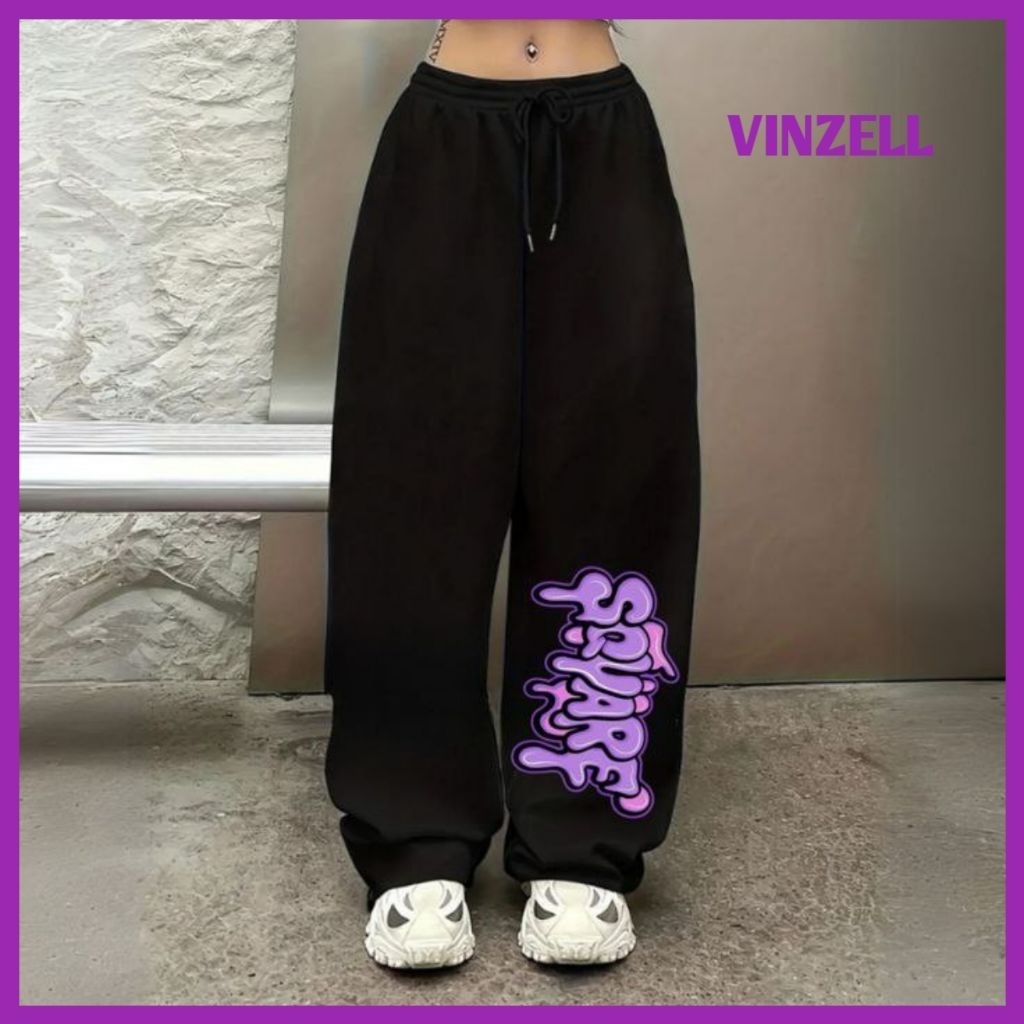 CELANA KULOT WANITA & PRIA BIGSIZE KOREAN STYLE (KULOT UTUH) SQUARE MOTIF PRINTER DRAWSTING WIDE LEG