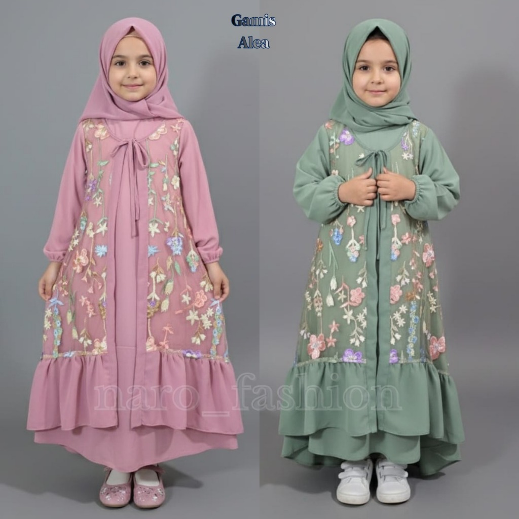 Baju Gamis Alea Gamis Mewah Anak Perempuan  Motif Viral Keginian Usia 3-10 Tahun Dress Muslim  Bahan
