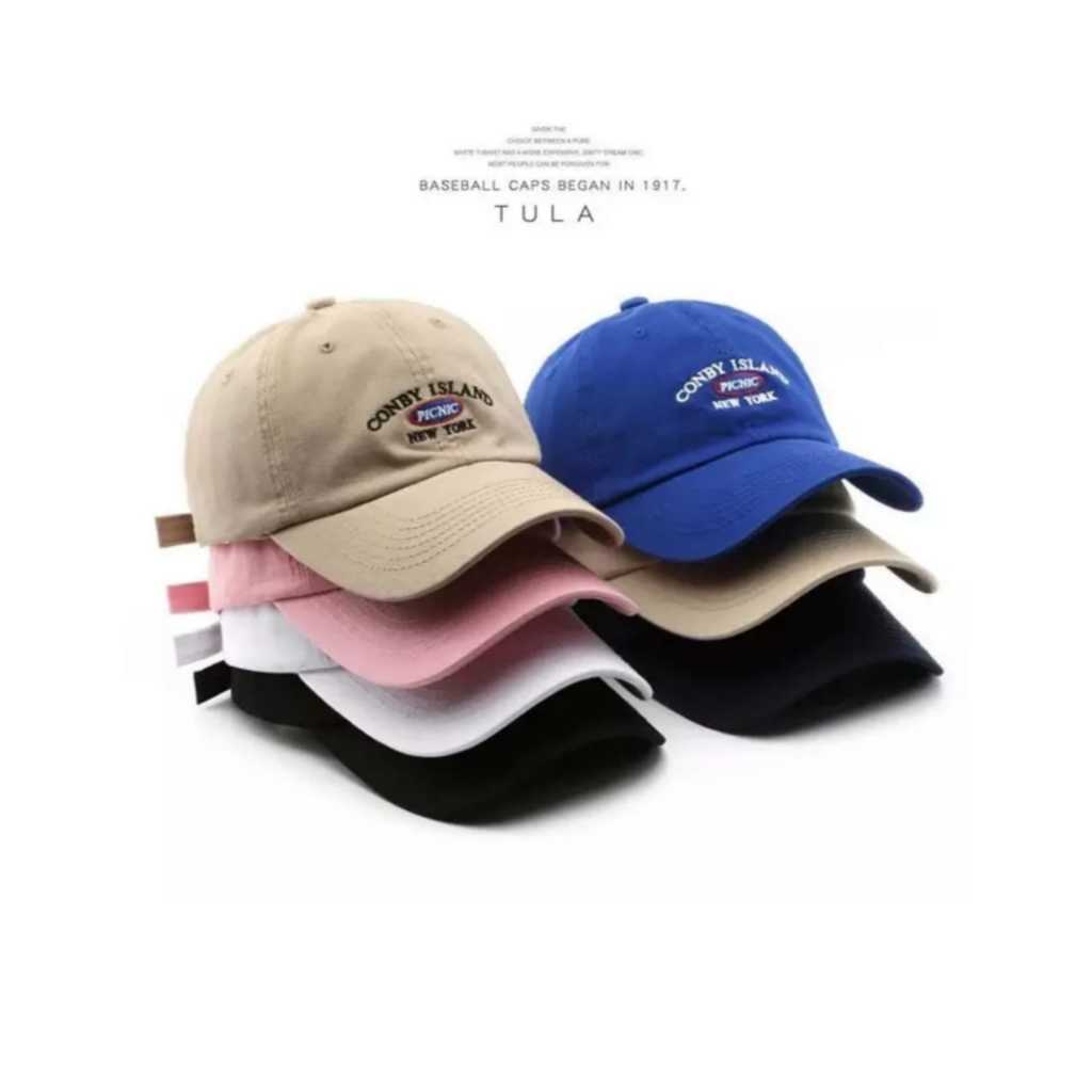 Topi Baseball Pria Wanita Bordir CONBY ISLAND PICNIC NEW YORK Korean Style / Topi Distro Casual