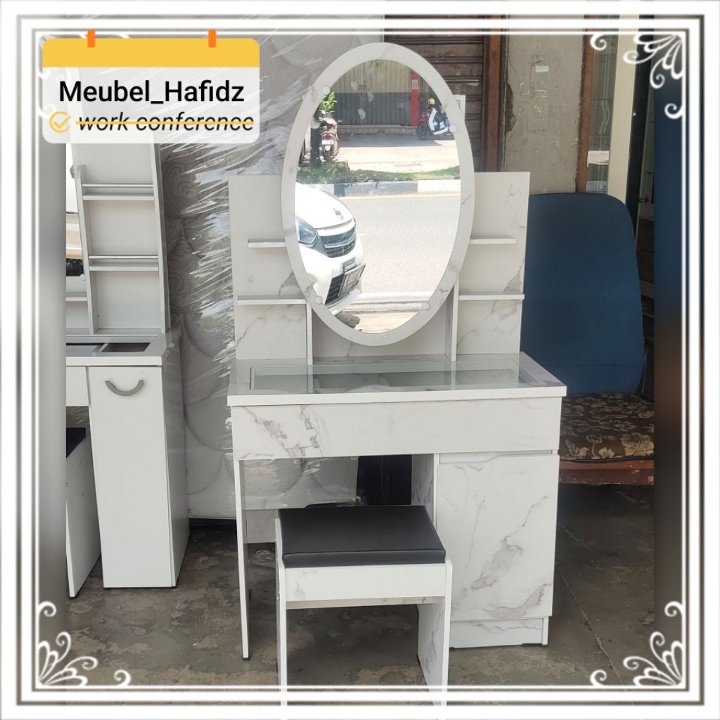 Promo meja Rias oval marble sliding {Meubel_Hafidz}}
