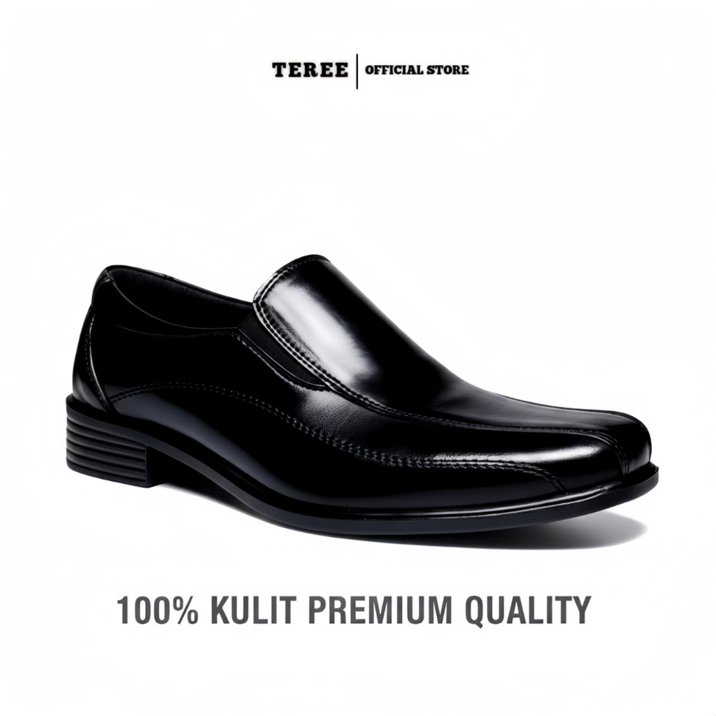 Teree - Sepatu Pantofel Pria Kulit Hitam Polos || Sepatu Oxford Pria Kulit Hitam Slop