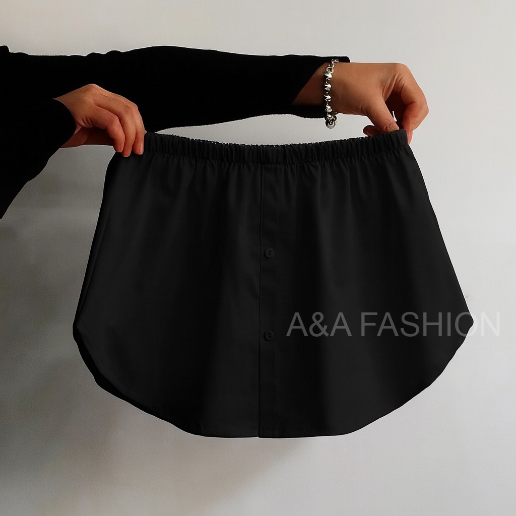 Rok Kemeja Palsu Wanita - Fake Layering Pelapis Kaos 2 Lapis | Inner Rok Pendek Kancing Dewasa