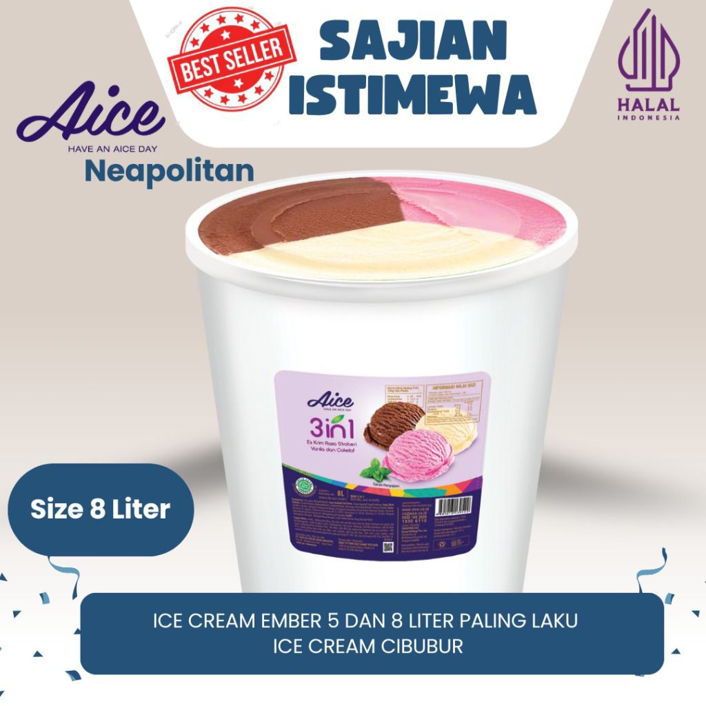 Ice Cream/ es krim 8 Liter Aice / es krim ember 8 Liter 3 Rasa Neapolitan