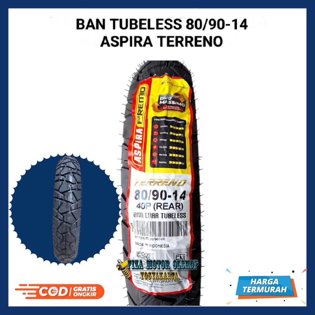 Ban Depan Matic 80/90-14 Tubeless Ban Aspira Terreno 80/90 Ring 14 Tubeless