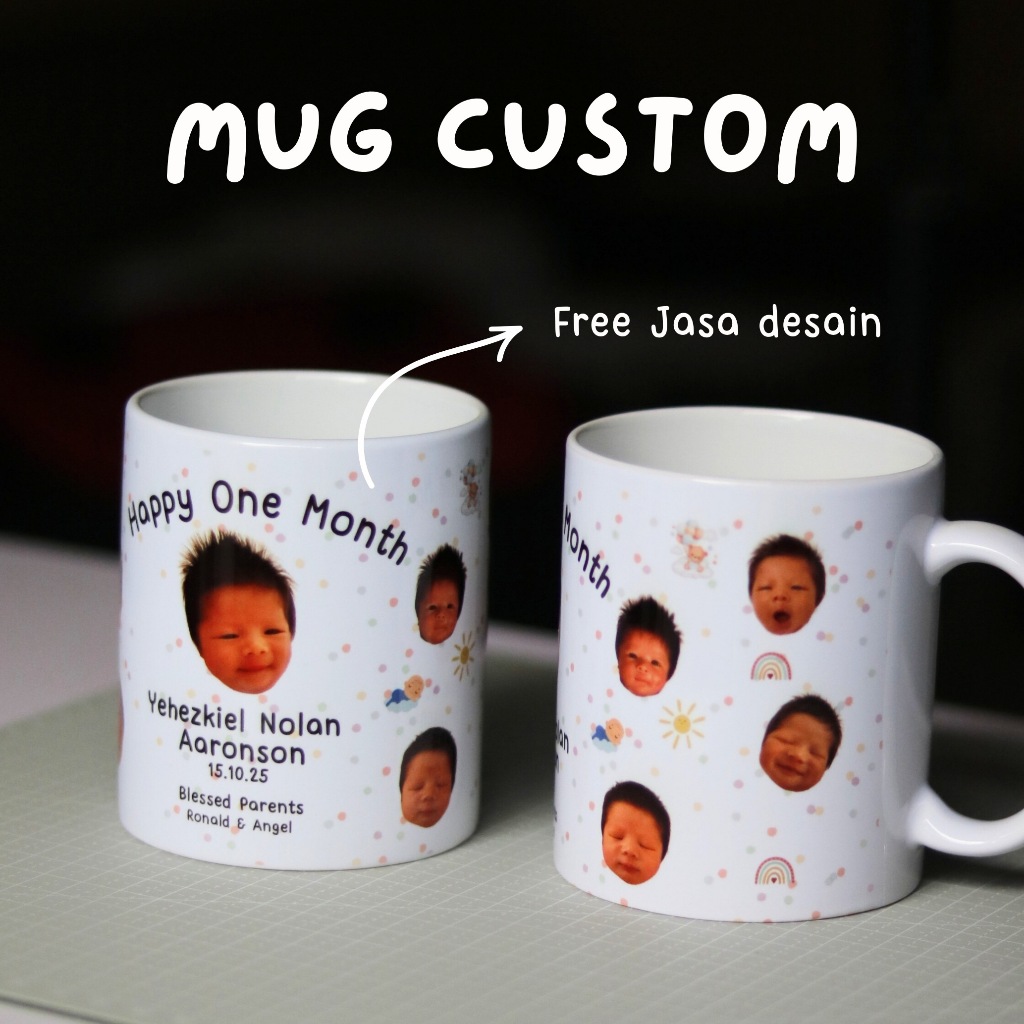 MUG CUSTOM SOUVENIR GRATIS JASA DESAIN DUA SISI SOUVENIR NIKAH ULANG TAHUN KANTOR
