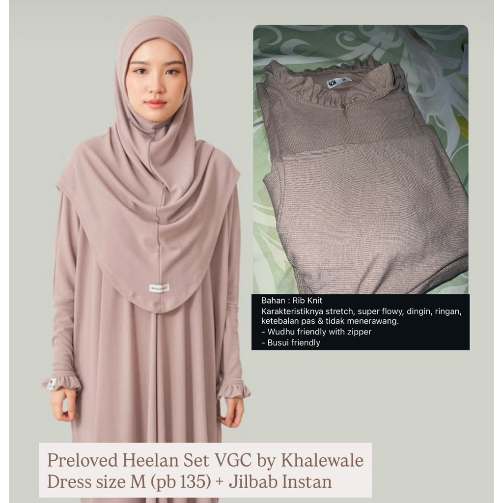 PRELOVED ABAYA KHALEWALE HEELAN SET DRESS JILBAB INSTAN BLUSH